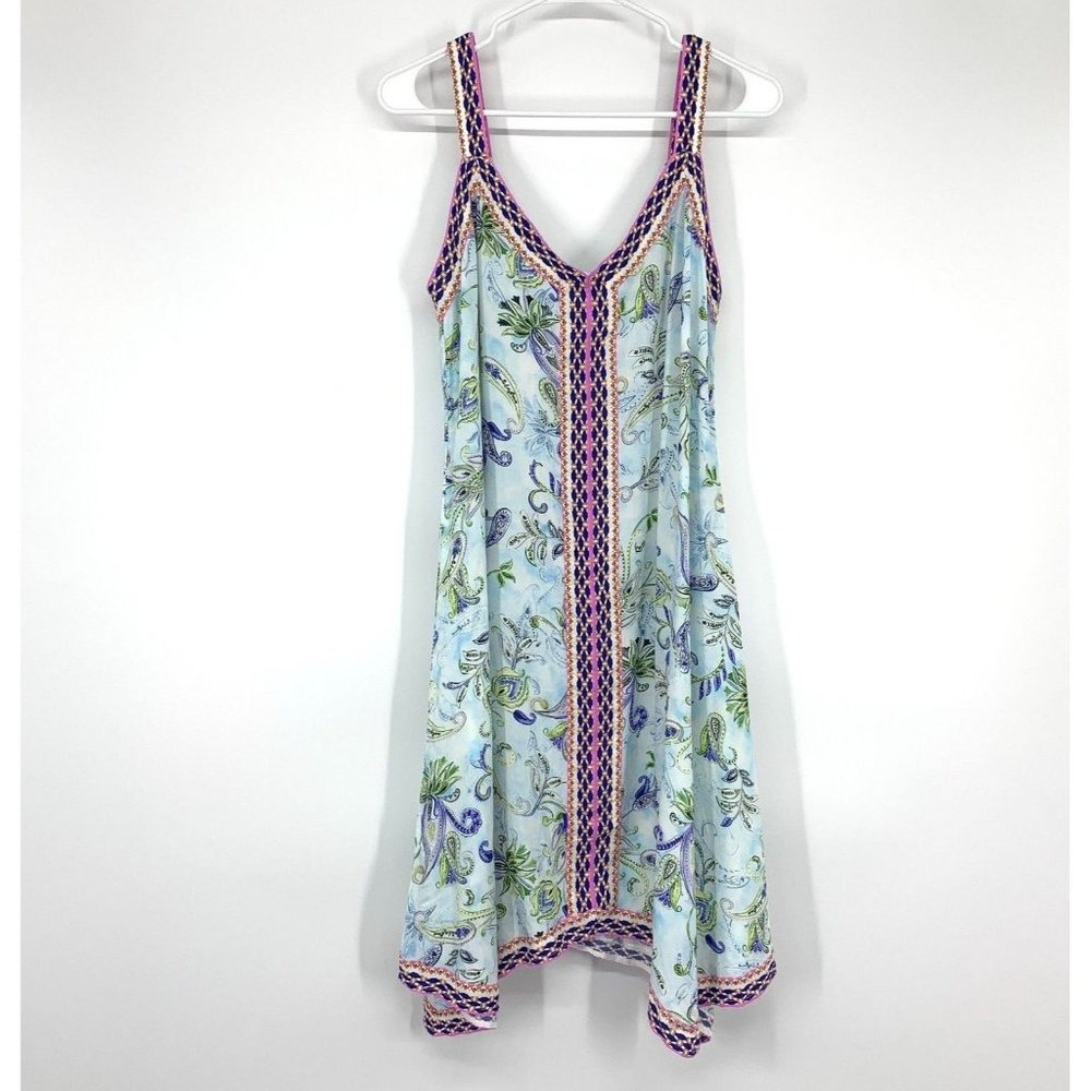 Sundance Beach Breeze Dress Blue Floral Print Sleeveless V Neck - Picture 8 of 10